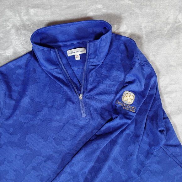 Peter Millar Perth Camo 1/4 Zip Pullover Mens M Company Logo Athletic Blue - Picture 1 of 12